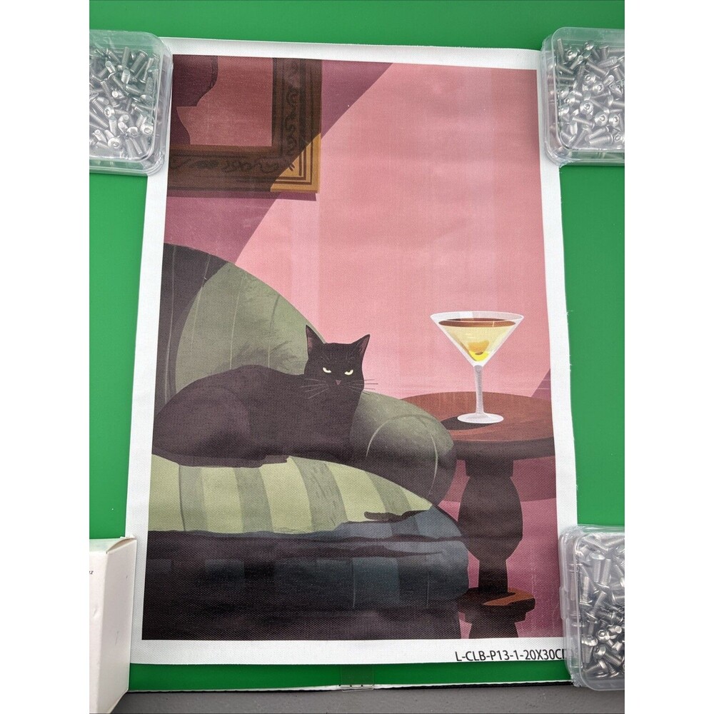 Cocktail Wall Art Black Cat with Martini Art Print Cute Quirky 12x8 Unframed